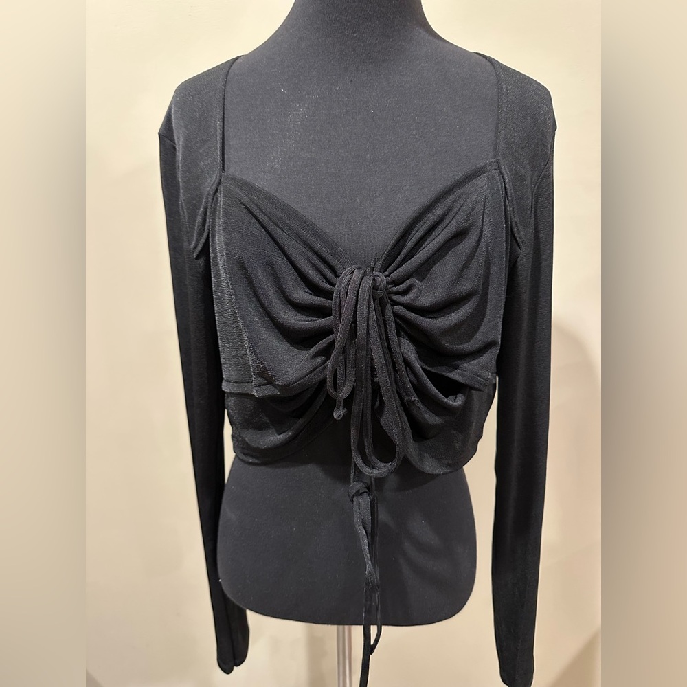 H&M Black Ruched Long Sleeve Top